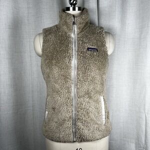Patagonia Womens Medium Los Gatos Fleece Vest EL Cap Khaki Brown Fuzzy 25216